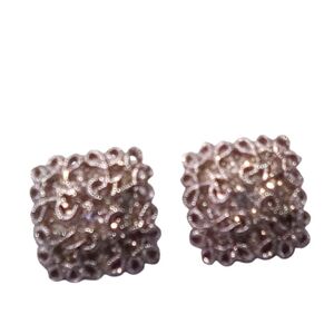 Nina Ricci Elegant Square Silver Crystal Clip On Earrings